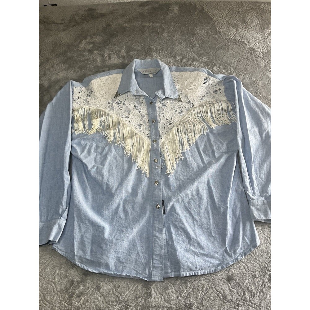 Vintage Lilia Smittt Exclusive Western Fringe Lace Button Shirt USA Large